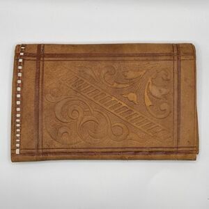 Morrocan Hand Tooled Leather Wallet 6.5x 4.25 Tan Brown